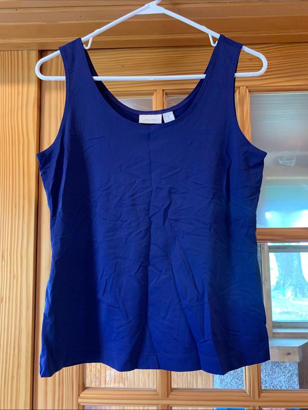 Women's Chico's Navy Blue Regular Fit Basic Sleeveless Tank Top Shirt Size 1 M